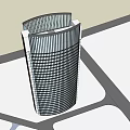 Modern High Rise Office Building With Grid Windows And Unique Urban Design