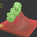 Erupting Volcano Model With White Smoke Red Lava And Square Platform