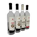 Display of Four Wine Bottles With Various Labels And Unique Brand Designs