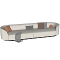 Modern Beige Two Seater Sofa With Decorative Pillows And Plaid Throw Blanket