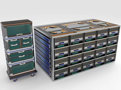 Multi Drawer Storage Cabinets With Mobile Shelves And Layered Organizational Design 3d model