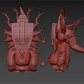 Mythical Character Creature Design With Decorative Mask Antler And Flame Accents