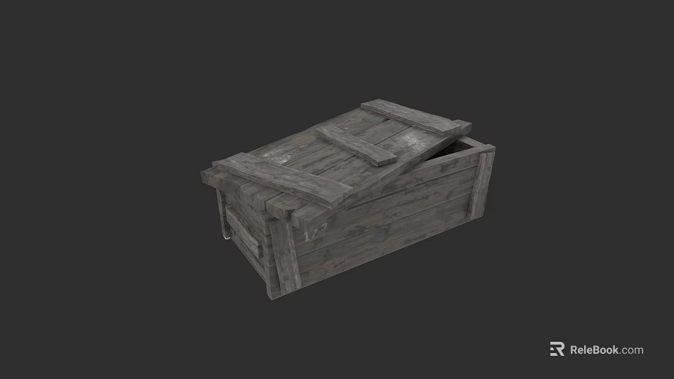 Rustic Wooden Storage Locker With Open Lid And Wooden Planks Design 3d model 