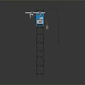 Blue Toy Train Model On Long Track With Colorful Wires And Small Accessories