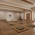 Zen Inspired Yoga Studio Interior With Wooden Floor Arranged Yoga Mats Plant Decorations And Windows