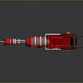 Futuristic Red Weapon with Silver Components Gauge and Scope in Sleek Mechanical Design
