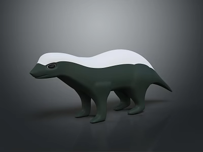 Green And White Honey Badger 3D Model In Standing Pose On Gray Background 3d model