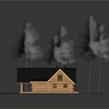 Wooden Log Cabin Exterior Design With Black Roof Chimney Green Lawn Porch And Windows