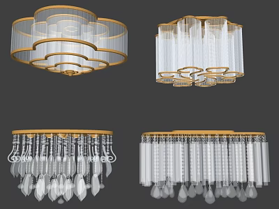 Modern Ceiling Lights With Golden Frame And Transparent Crystal Pendants 3d model
