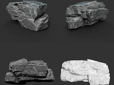 Solid And Wireframe Stone Models For 3D Design And Architectural Projects 3d model