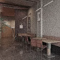 Modern Coffee Shop Interior With Wooden Tables Bench Seats Large Windows And Natural Light