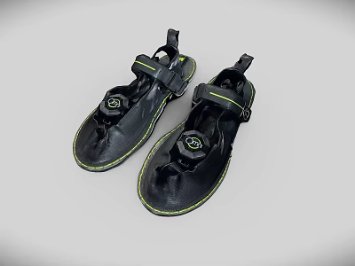 Black Sandals with Yellow Accents Adjustable Straps Sporty Design Comfortable Fit 3d model