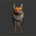 Red Fox Standing With Orange Fur Fluffy Tail And Detailed Texture Against Dark Background