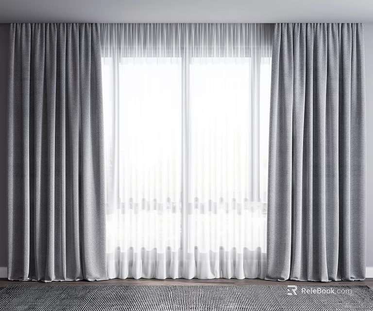 Elegant Gray Curtains with Thick Fabric and Sheer Panels for Modern Indoor Window Design 3d model 