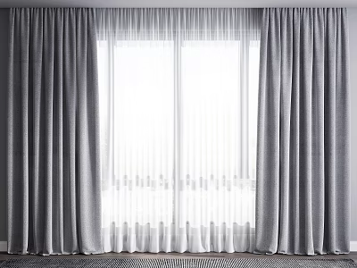 Elegant Gray Curtains with Thick Fabric and Sheer Panels for Modern Indoor Window Design 3d model