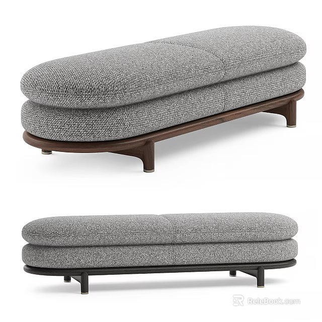 Modern Upholstered Stool With Gray Fabric Seat And Wooden Legs Design 3d model 