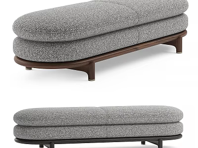 Modern Upholstered Stool With Gray Fabric Seat And Wooden Legs Design 3d model