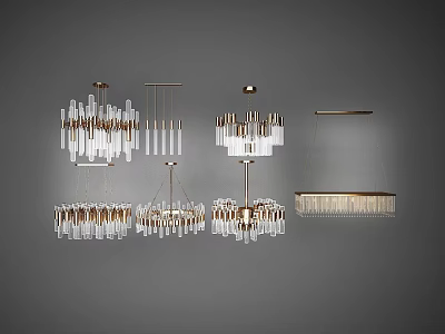 Tech Exhibition Hall Featuring Various Modern Crystal Chandeliers With Metal Frames 3d model