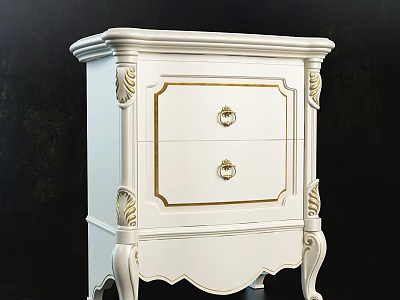 Elegant White Bedside Table With Two Drawers And Gold Accents Carved Legs 3d model