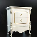 Elegant White Bedside Table With Two Drawers And Gold Accents Carved Legs