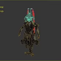 Futuristic Character And Creature With Intricate Armored Design Red Glowing Back Elements And Metallic Texture