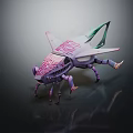 Mechanical Creature with Purple Pink Stripes Multiple Legs and Green Pink Wings