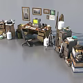 Organized Workspace Desk And Chair Set With Documents Boxes Framed Pictures Tripod And Computer