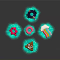 Colorful Toy Weapons With Spiral Donut Shape And Rainbow Design On Green Base