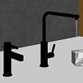 Modern Stainless Steel Kitchen Faucet With Water Flowing And Marble Object On White Countertop