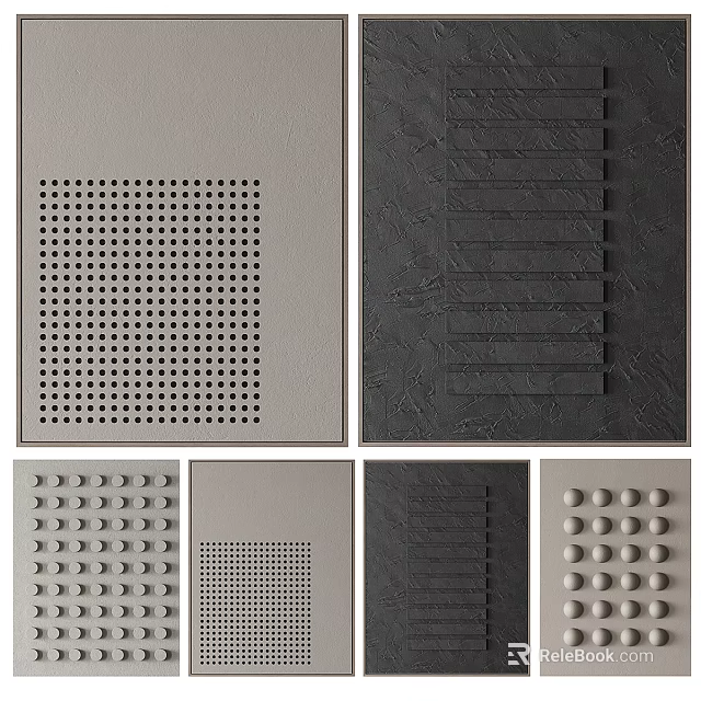 Modern Decorative Panels With Perforated Striped And Circular Textured Designs 3d model 