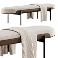 Stylish Modern Upholstered Bench With Metal Legs And Gray Throw Blanket
