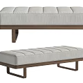 Two Contemporary Modern Upholstered Benches With Tufted Cushion And Wooden Frame