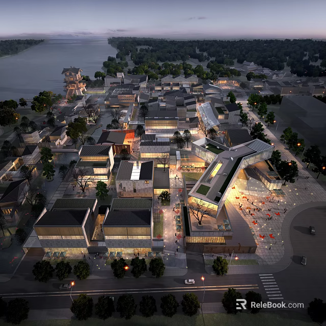 Modern Industrial Park With Riverfront Green Spaces Modern Architecture And Open Plazas 3d model 
