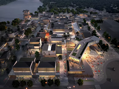 Modern Industrial Park With Riverfront Green Spaces Modern Architecture And Open Plazas 3d model