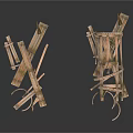 Old Fashioned Wooden Household Items With Intricate Crossed Strips And Curved Parts