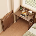 Cozy Indoor Wooden Desk and Chair Set with Laptop Books and Potted Plant