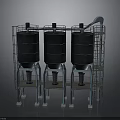 Three Heavy Duty Industrial Metal Tanks With Support Frames And Platform