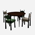 Dining Table Set with Round Wooden Table and Four Chairs in Green Beige Seats