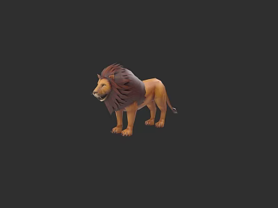 3D Lion Model Featuring Detailed Mane In Standing Pose Digital Render 3d model