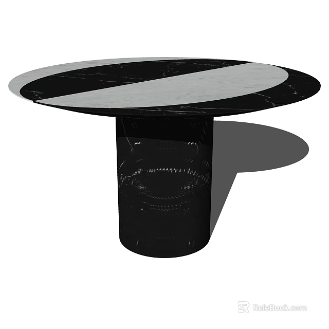 Modern Round Dining Table With Black And White Marble Top And Black Pedestal Design 3d model 