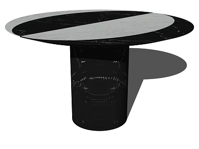 Modern Round Dining Table With Black And White Marble Top And Black Pedestal Design 3d model