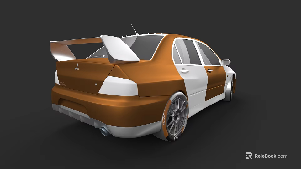 Mitsubishi Sporty Car With Orange And White Body Rear Spoiler And Alloy Wheels 3d model 