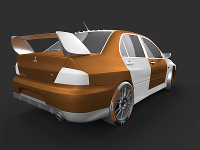 Mitsubishi Sporty Car With Orange And White Body Rear Spoiler And Alloy Wheels 3d model