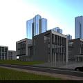 Modern School Building With Glass Curtain Walls And Surrounding High Rise Buildings