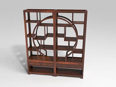 Traditional Wooden Decorative Cabinet With Multiple Shelves And Circular Cutout Design 3d model