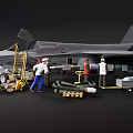 Fighter Jet With Ground Crew And Support Equipment 3d model