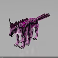 Pink Feline Fantasy Creature with Purple Spots Pointed Ears Mane and Long Tail White Paws