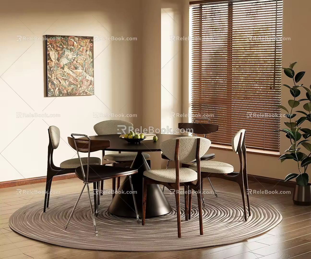 Middle Style Dining Table and Chair Round Dining Table 3d model