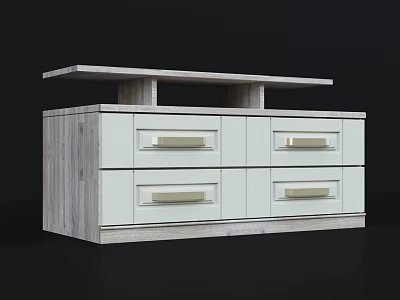 Modern Light Wood TV Stand With Spacious Storage Drawers Gold Handles And Open Top Shelf 3d model