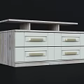 Modern Light Wood TV Stand With Spacious Storage Drawers Gold Handles And Open Top Shelf